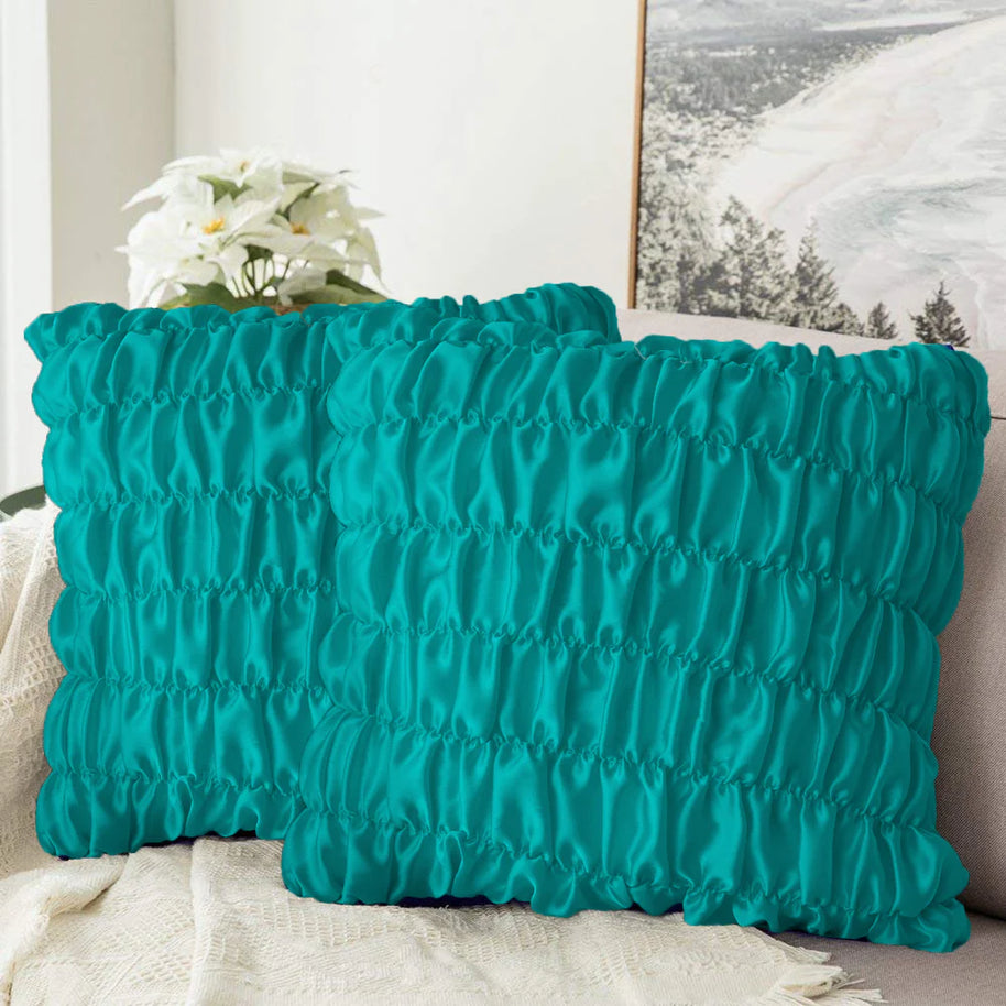 Soft Gather Cushion (Pair) - Cyan / Cover only