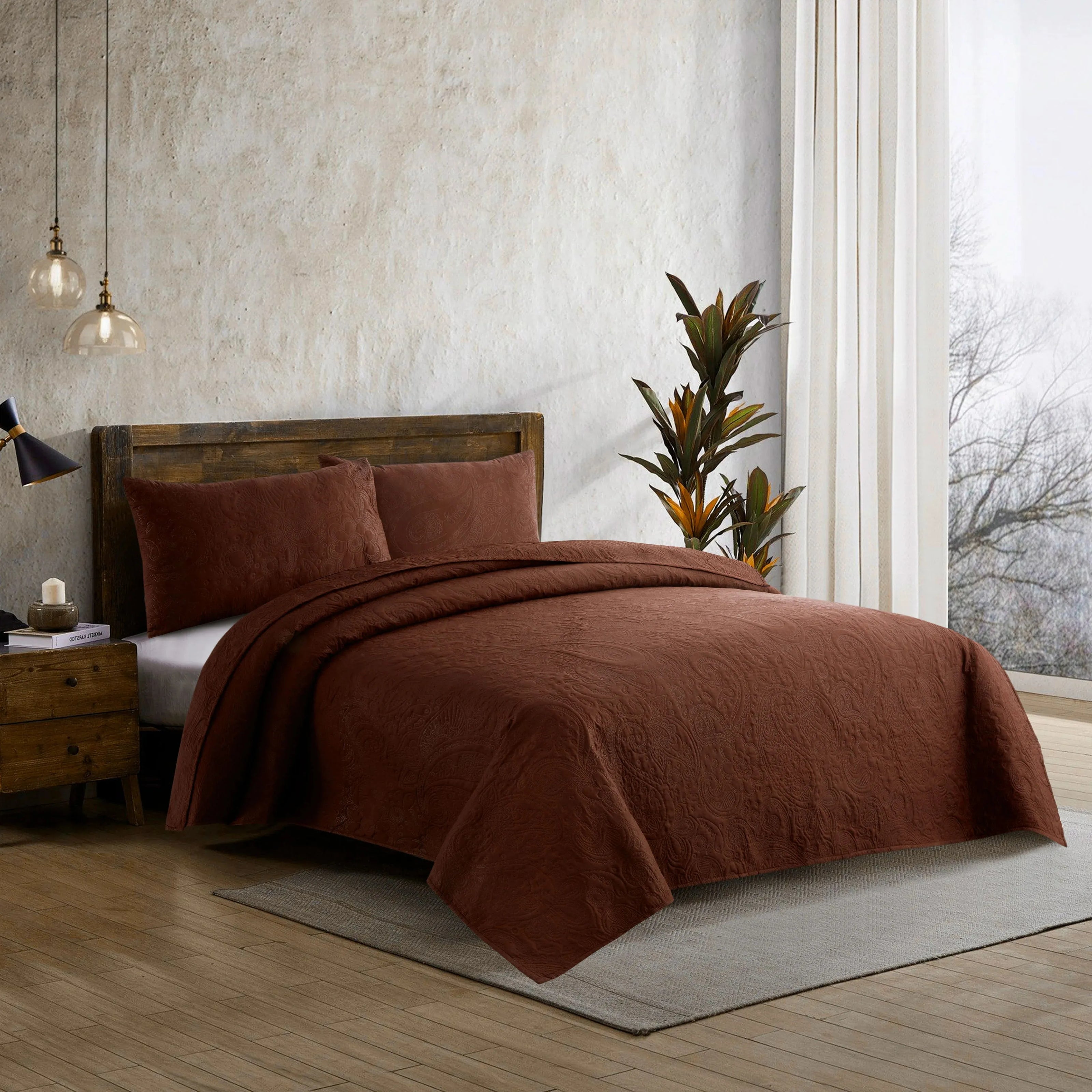 Blush Leaf Bedspread - Dark Brown