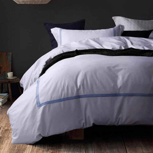 Triple Stitch Baratta Duvet Set - King / White & Sky Blue