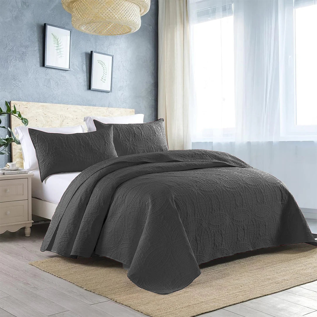 Charcoal Leaf Bedspread - Dark Grey