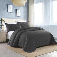 Charcoal Leaf Bedspread - Dark Grey