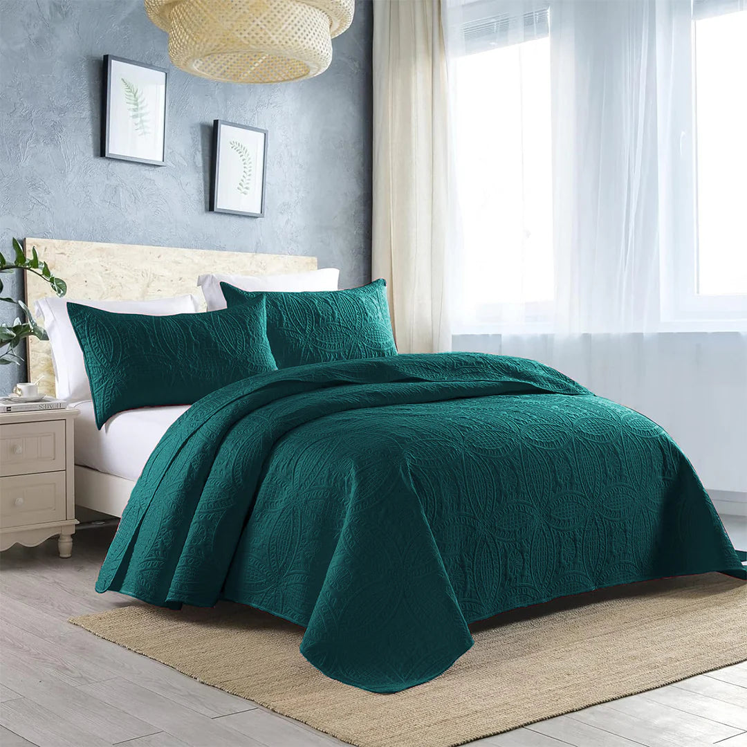 Charcoal Leaf Bedspread - Zinc