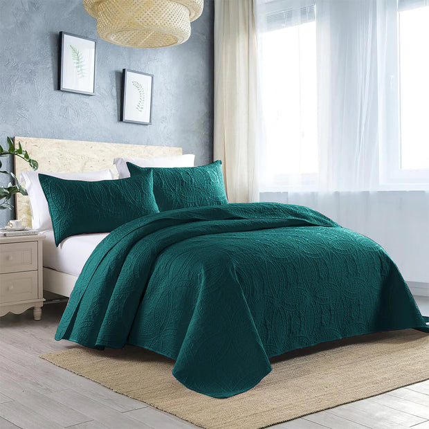 Charcoal Leaf Bedspread - Zinc