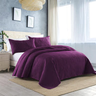 Charcoal Leaf Bedspread - Purple