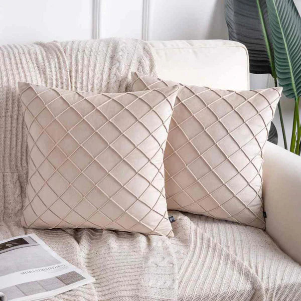 Woven Lattice Cushion (Pair) - Cover only / Beige