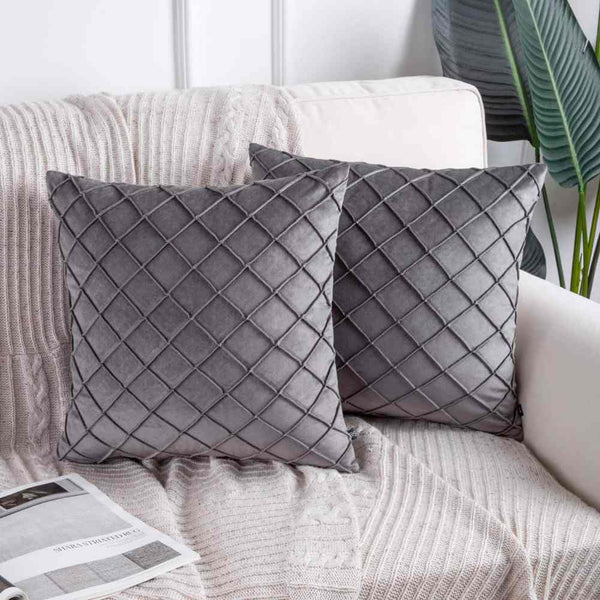 Woven Lattice Cushion (Pair) - Cover only / Grey